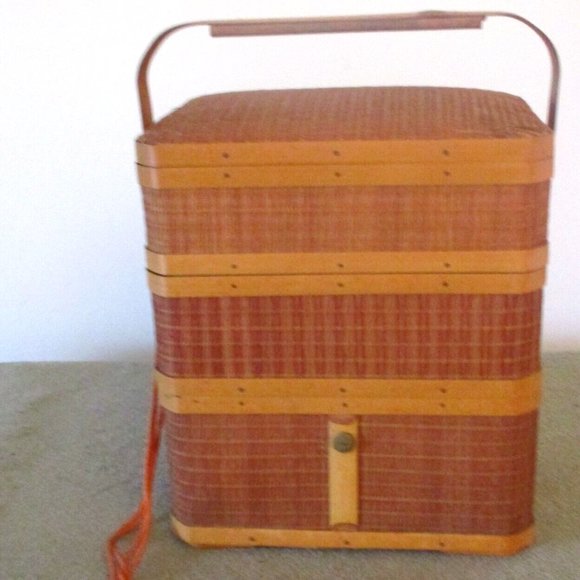 Antique 1946 Occupied Japan Stacking Bamboo Lunch Picnic Basket